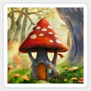 Cozy Mushroom Cottage in the Autumn Woods Sticker